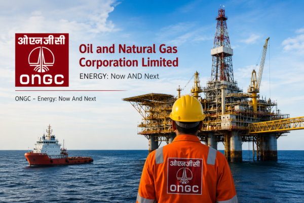 ONGC FY26 Fundamental Analysis and Long Term Investment Outlook featuring offshore oil platform and energy production infrastructure