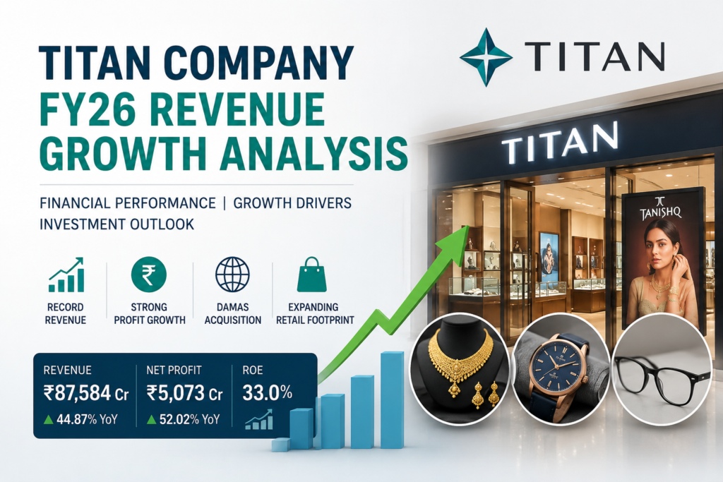 Titan Company FY26 Revenue Growth Analysis showing revenue growth, profit performance, jewelry business expansion, and investment outlook for 2026