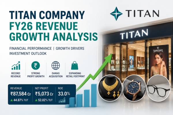 Titan Company FY26 Revenue Growth Analysis showing revenue growth, profit performance, jewelry business expansion, and investment outlook for 2026